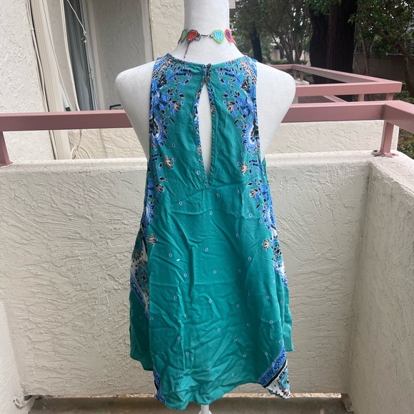 Free People Teal Floral Paisley Boho Dress | Size Small - Picture 4 of 7